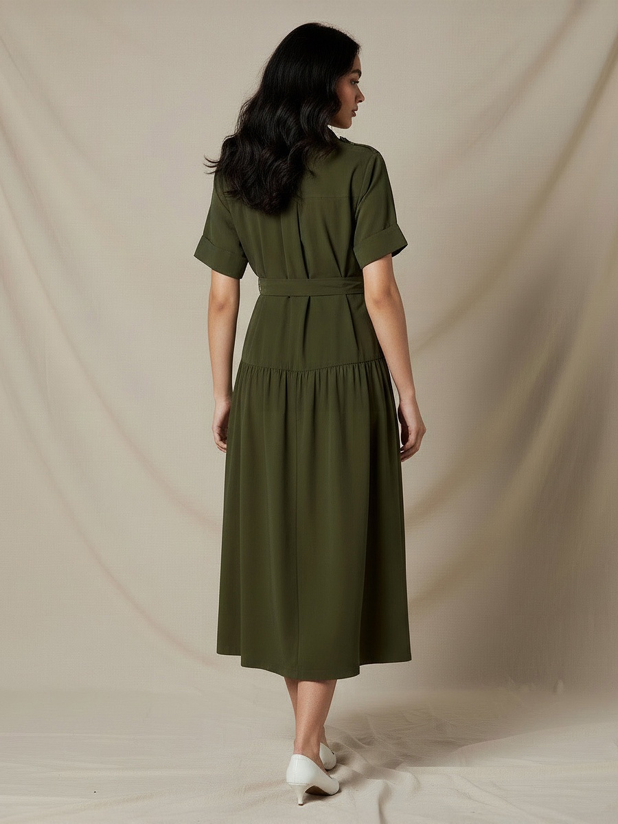Shirt Midi Dress with Belt