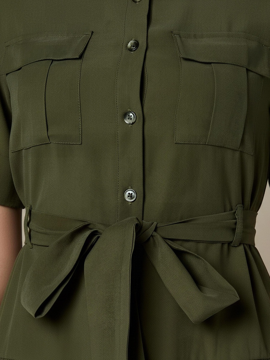 Shirt Midi Dress with Belt