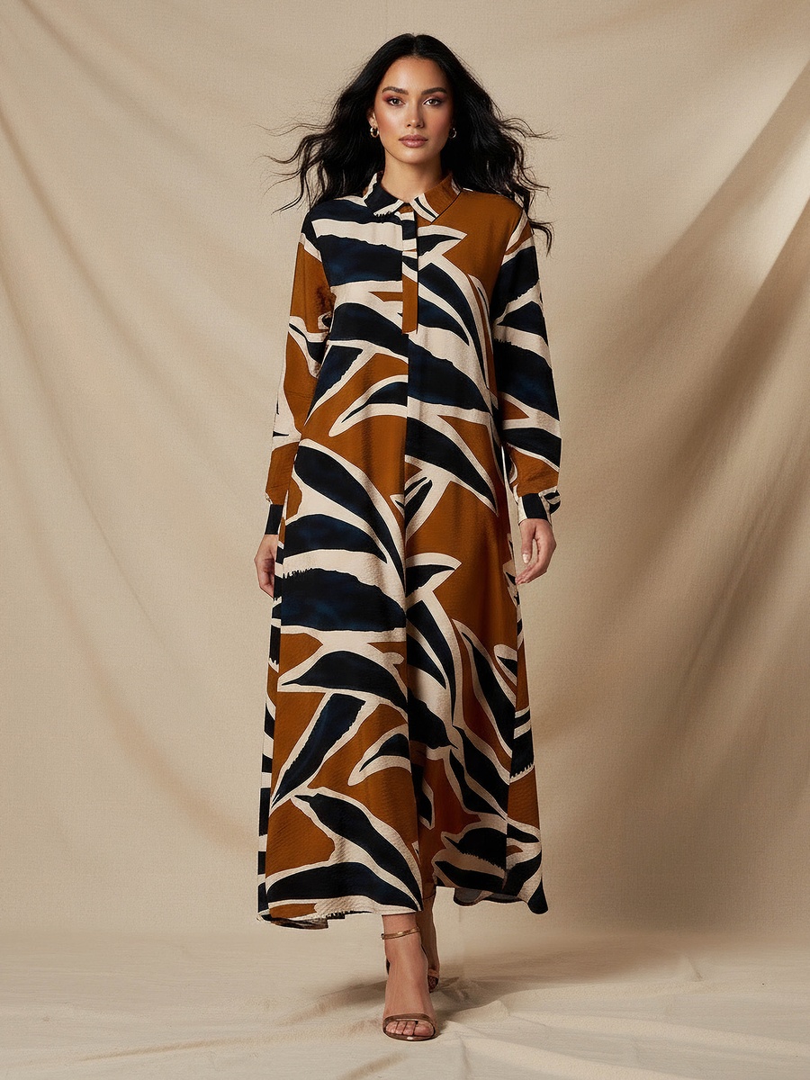 Printed Shirt Dress with Collar