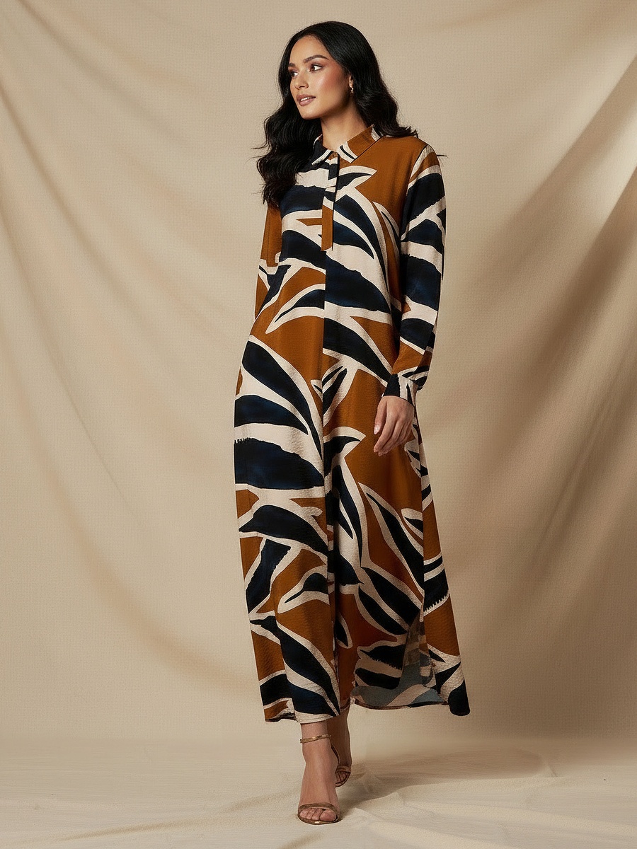 Printed Shirt Dress with Collar