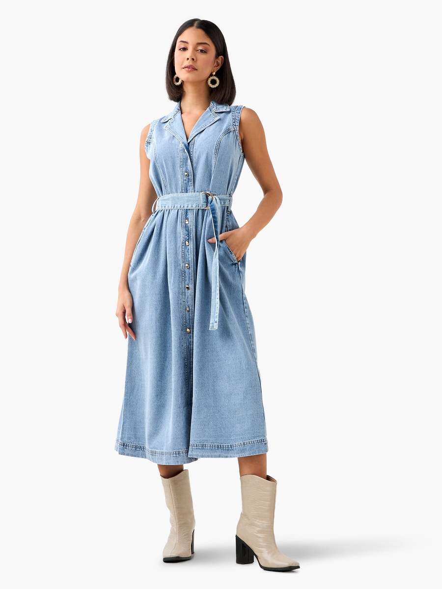 Denim Party Resort Shirt Dress with Belt