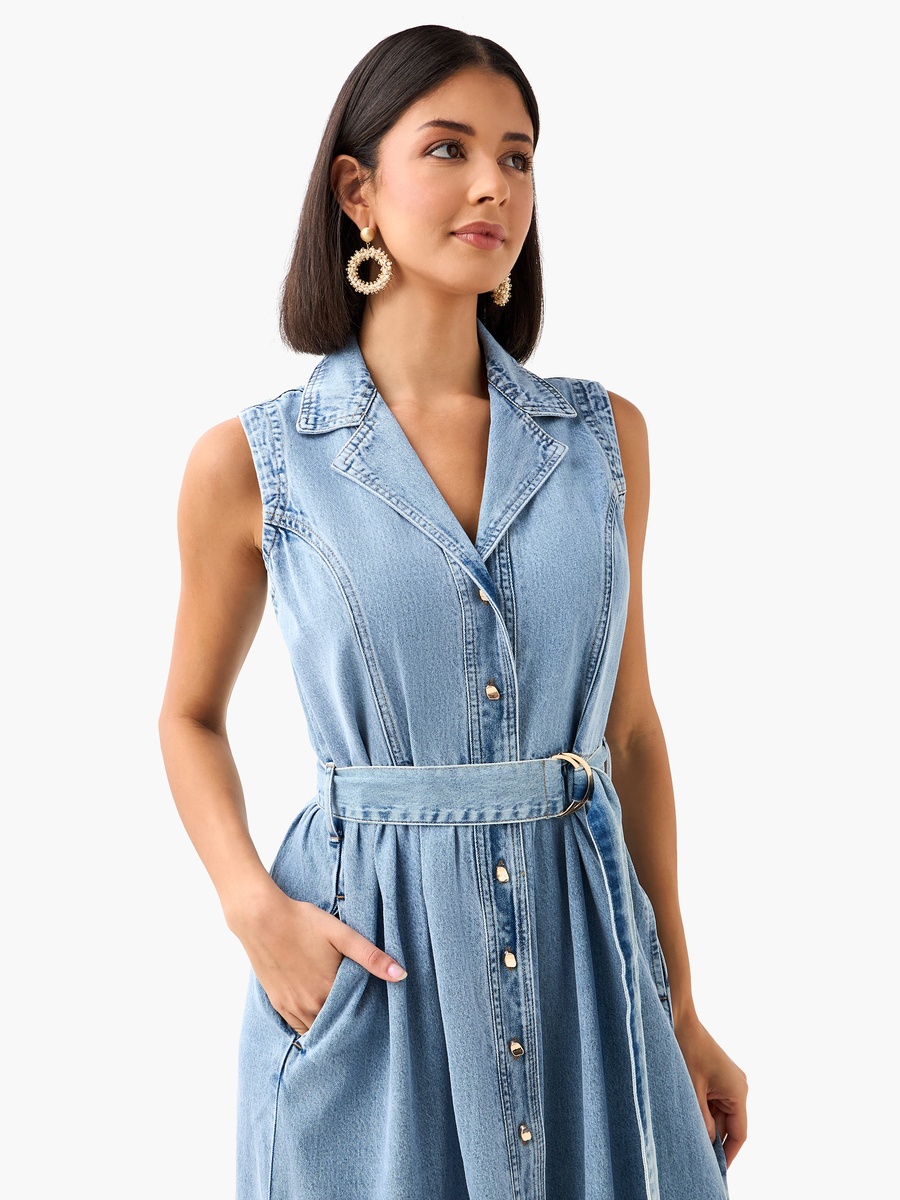 Denim Party Resort Shirt Dress with Belt
