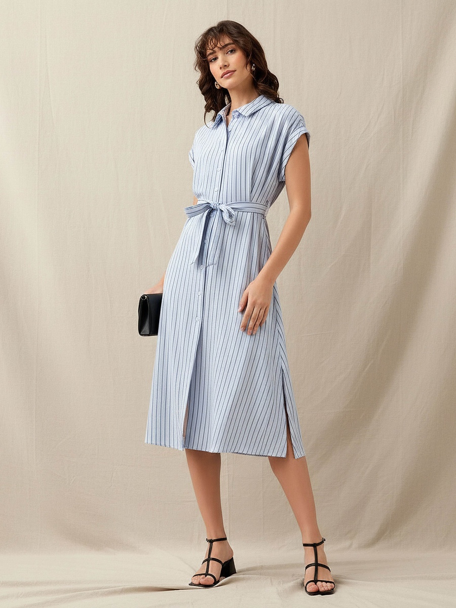 Striped Shirt Dress with Belt