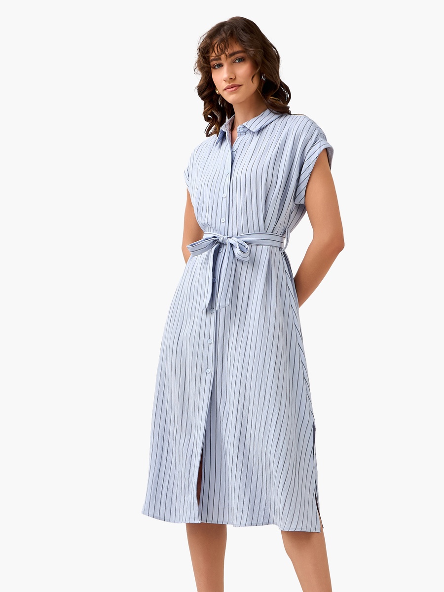 Striped Shirt Dress with Belt