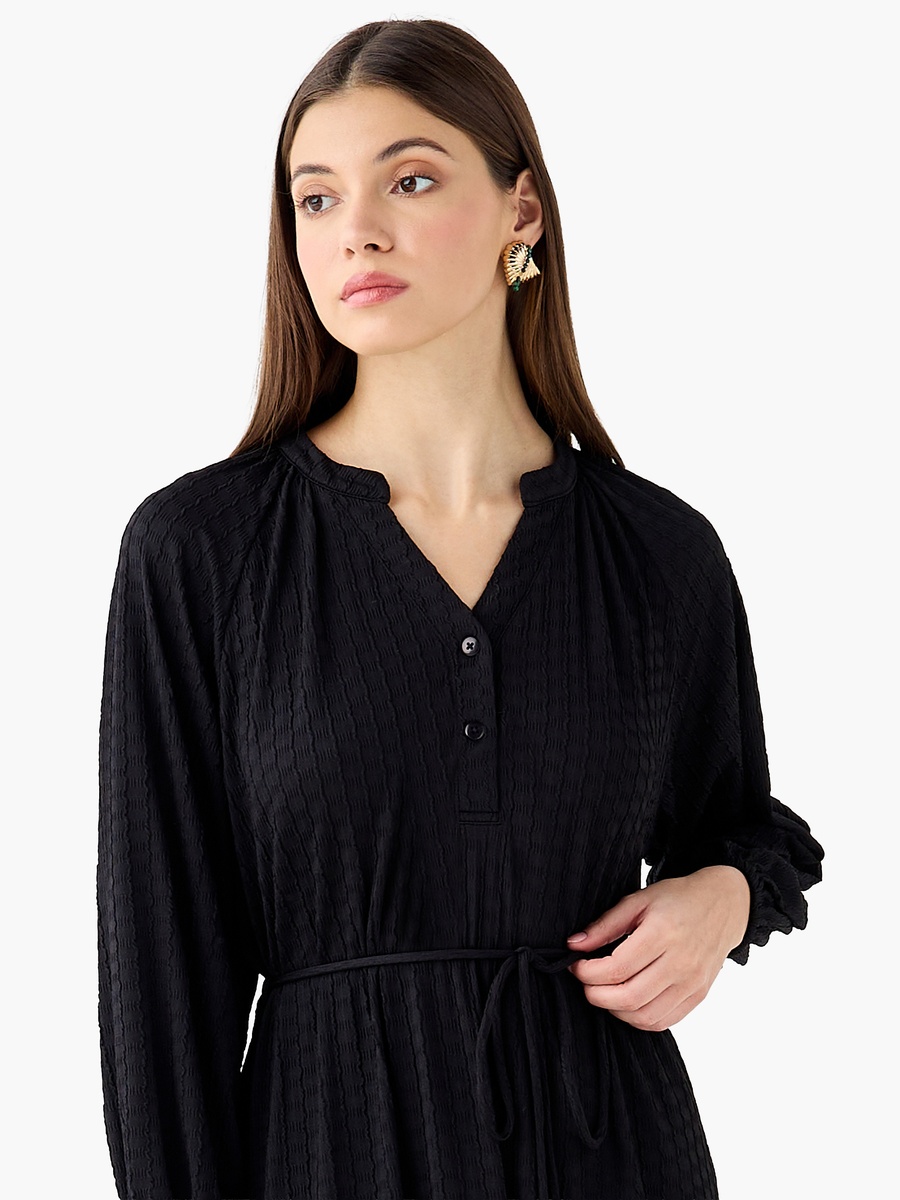 Textured Maxi Dress with Tie-Up Detail