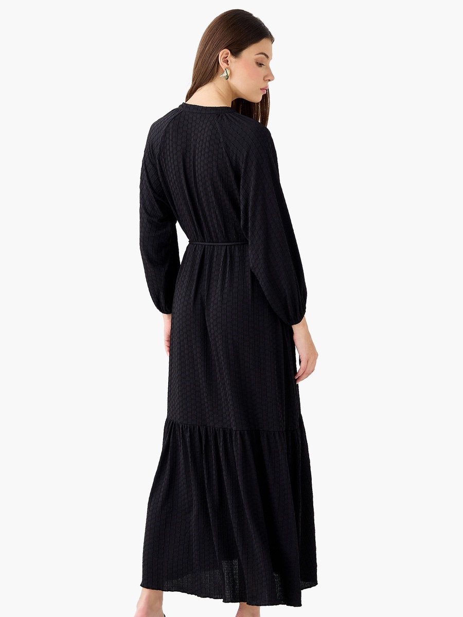 Textured Maxi Dress with Tie-Up Detail