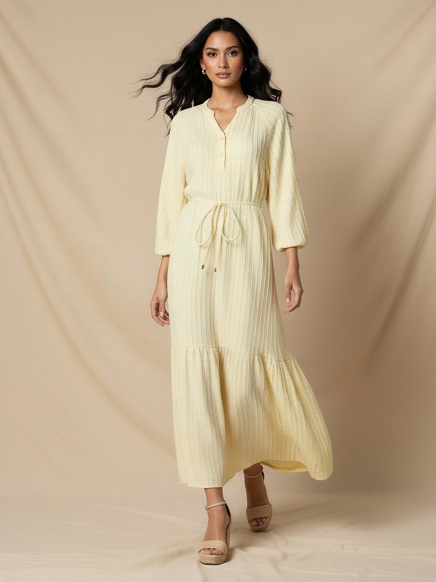 Textured Maxi Dress with Tie-Up Detail