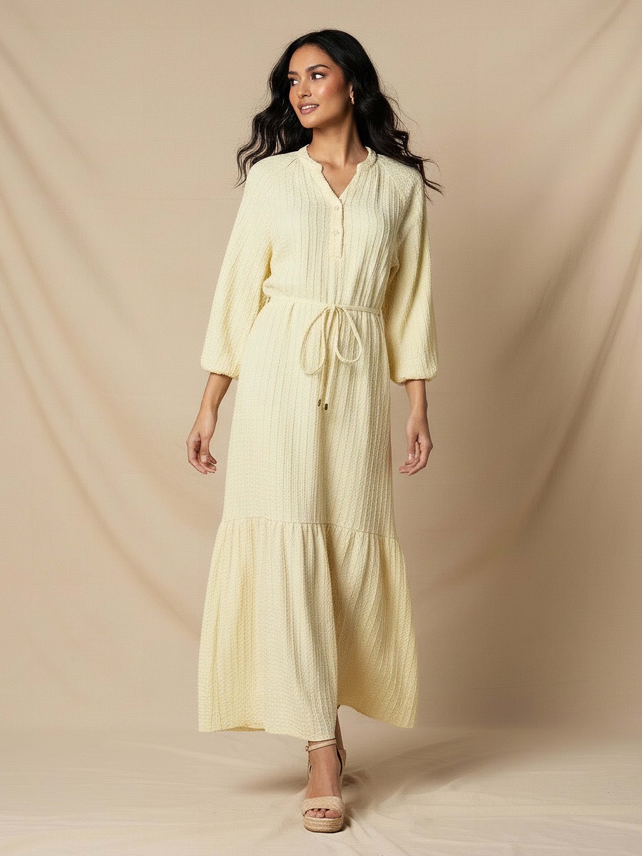 Textured Maxi Dress with Tie-Up Detail