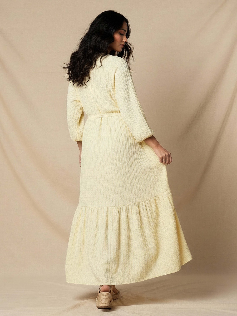 Textured Maxi Dress with Tie-Up Detail
