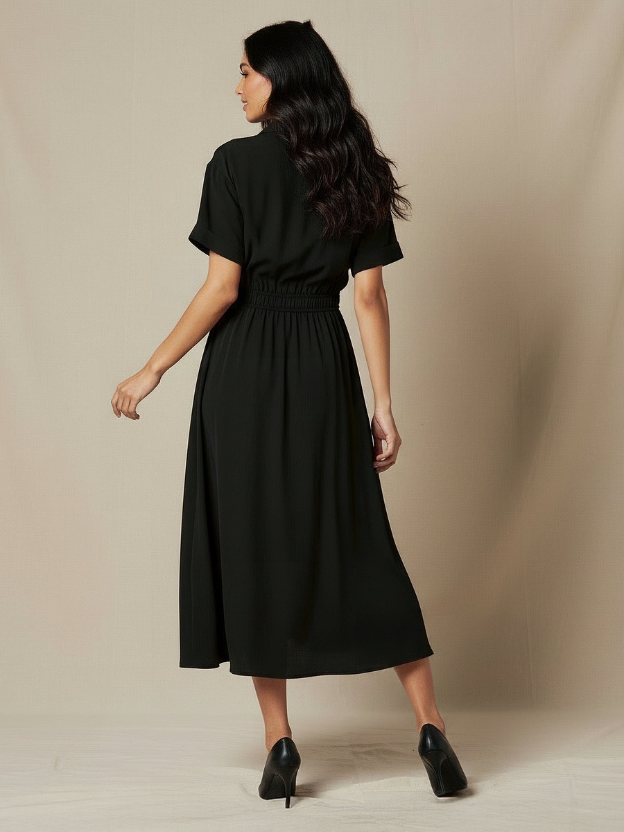 Shirt Style Midi Dress with Front Slit