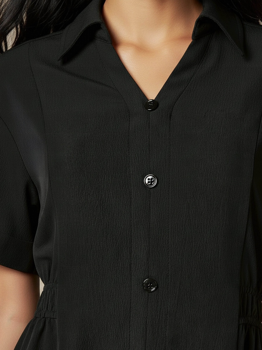 Shirt Style Midi Dress with Front Slit