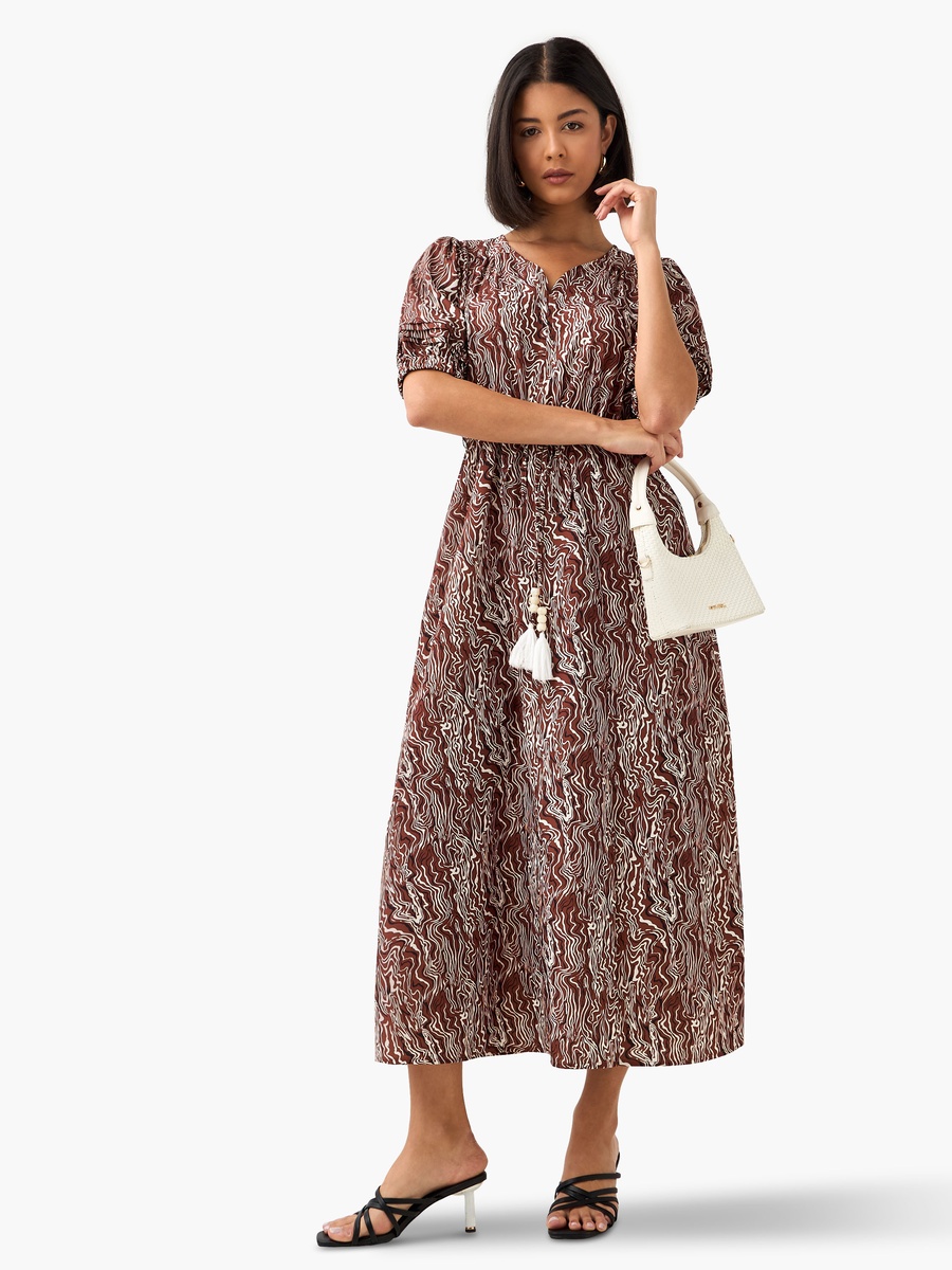 Printed Off Shoulder Dress with Tie-Ups