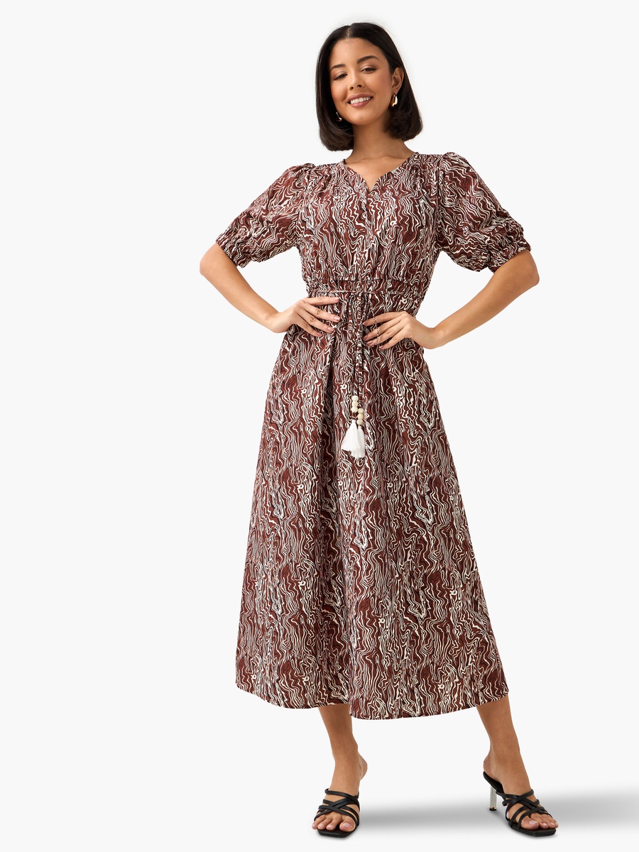 Printed Off Shoulder Dress with Tie-Ups
