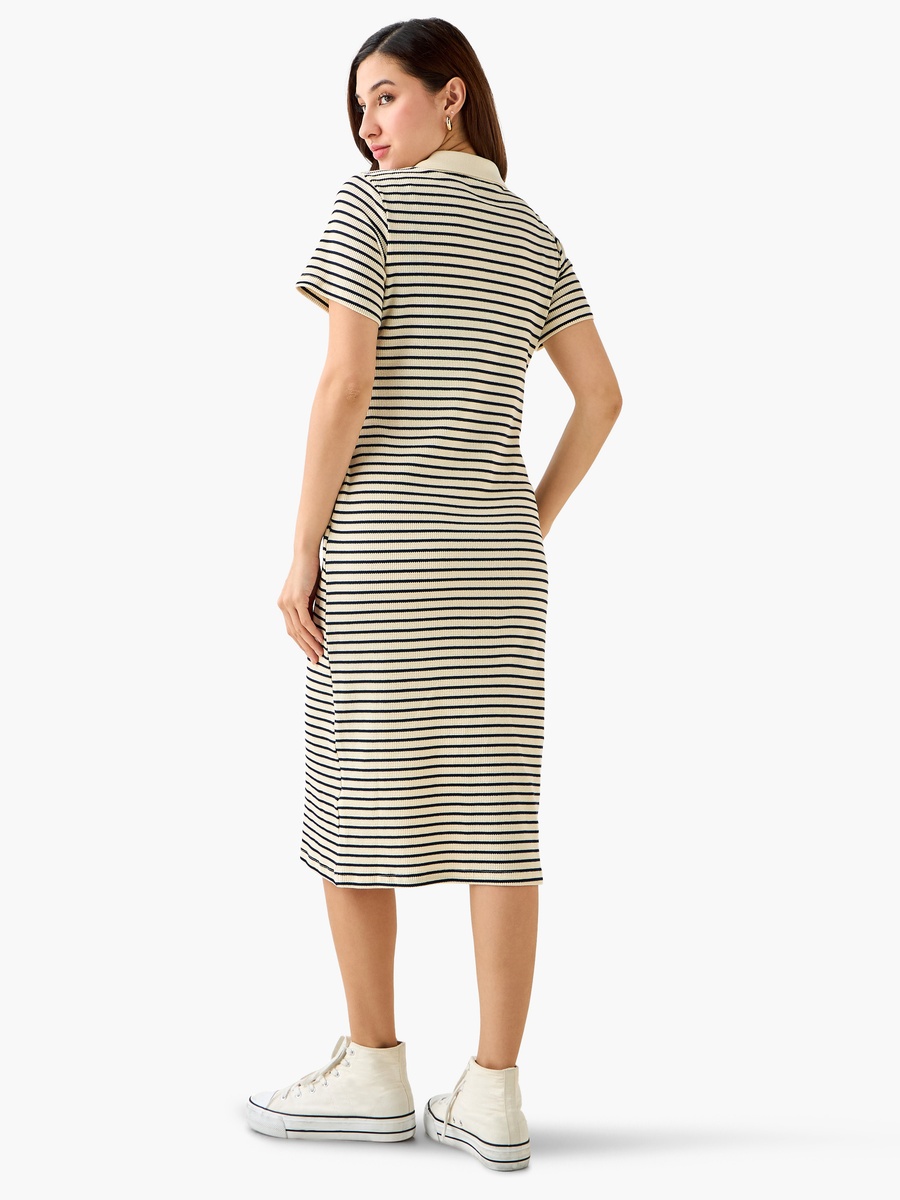 Striped T-Shirt Dress with Contrast Collar
