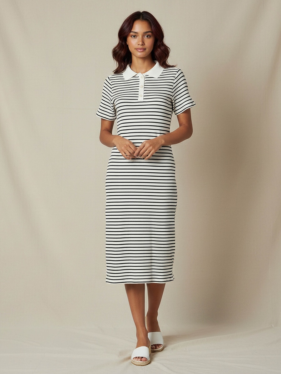 Striped T-Shirt Dress with Contrast Collar