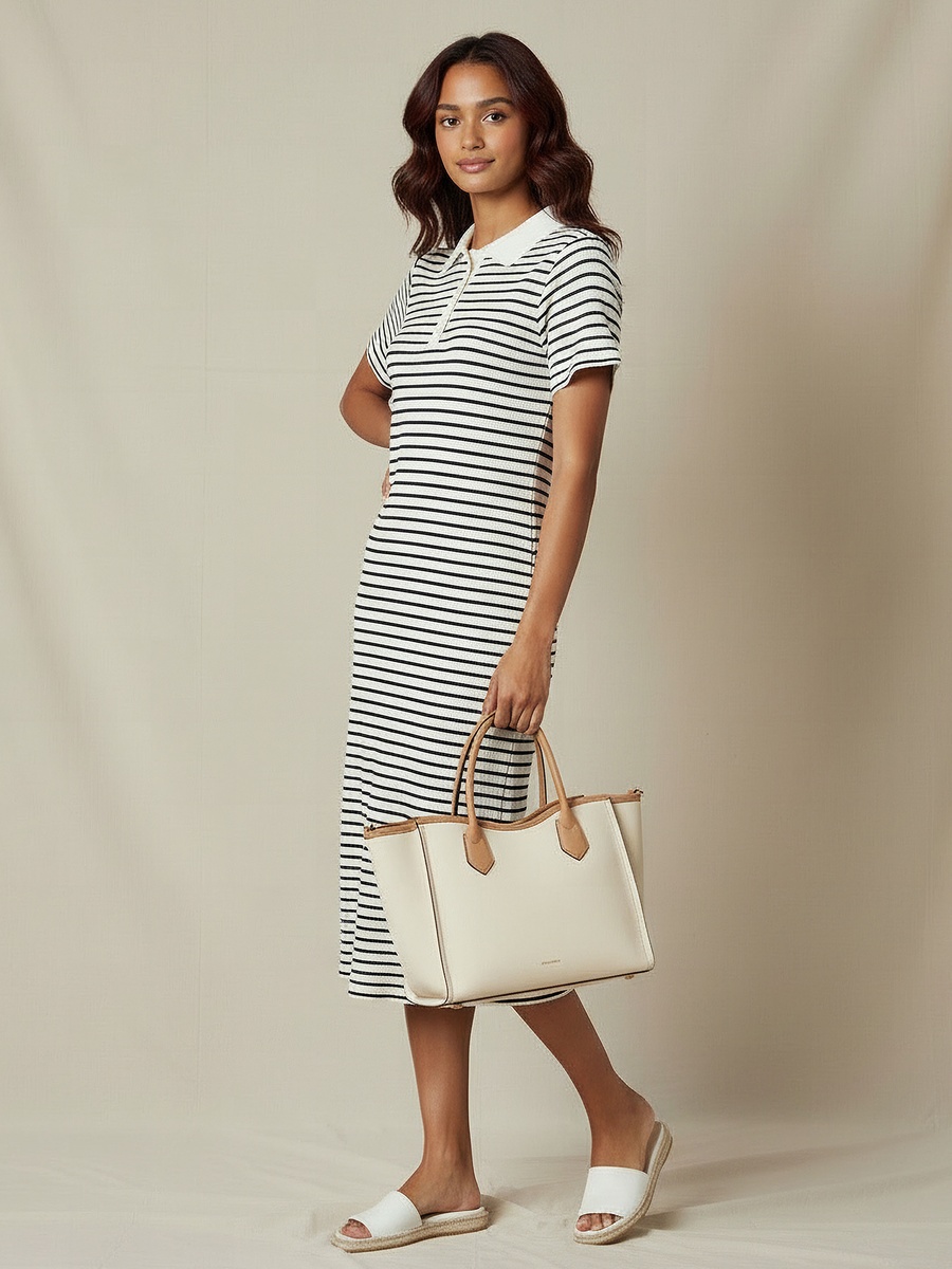 Striped T-Shirt Dress with Contrast Collar
