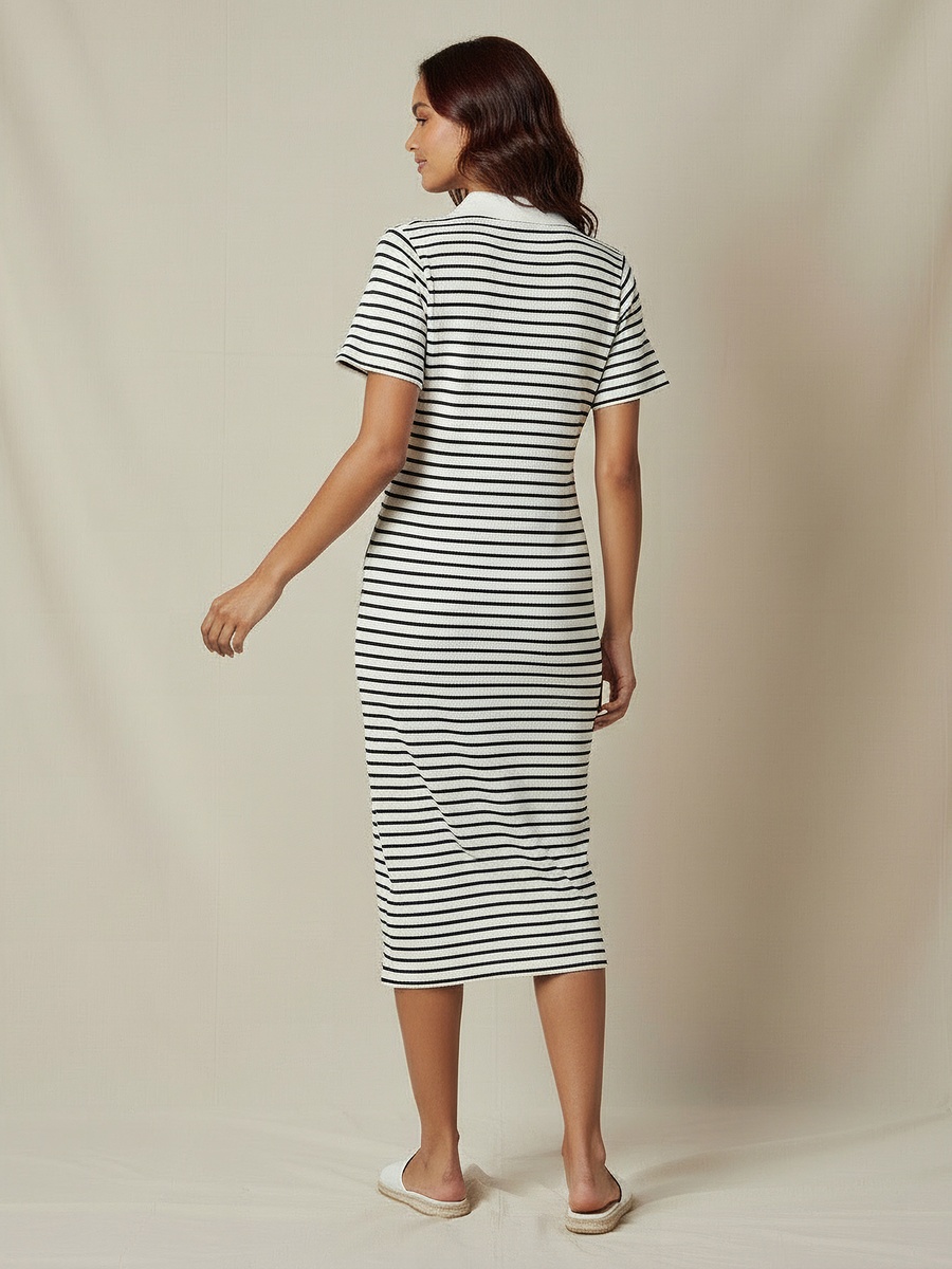 Striped T-Shirt Dress with Contrast Collar