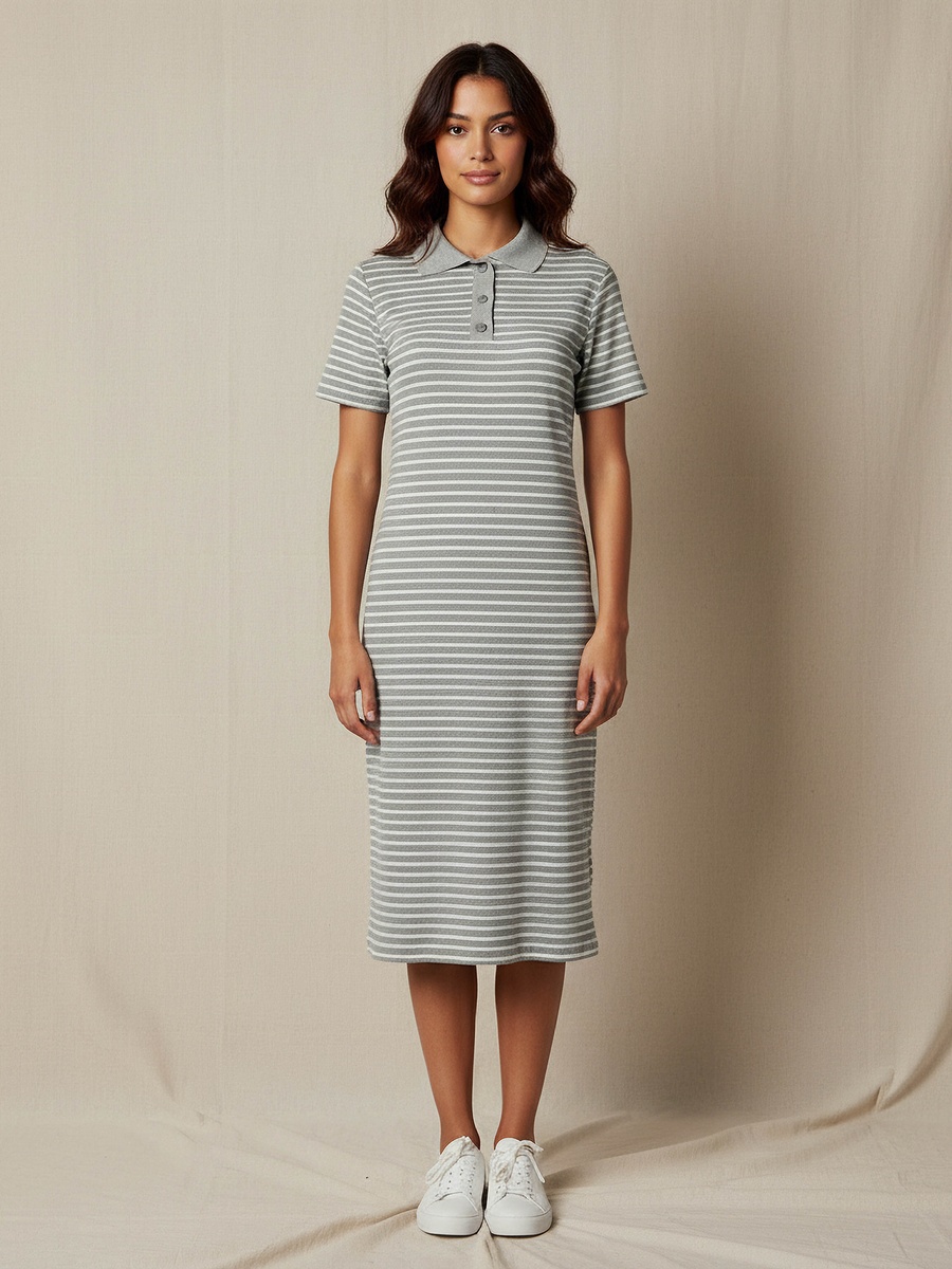 Striped T-Shirt Dress with Contrast Collar