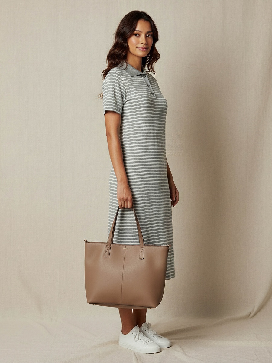 Striped T-Shirt Dress with Contrast Collar