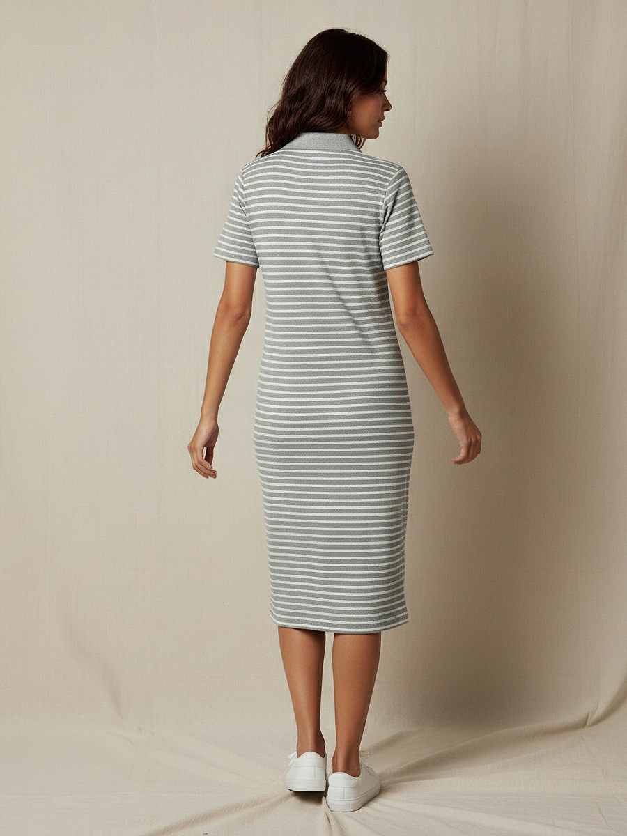 Striped T-Shirt Dress with Contrast Collar