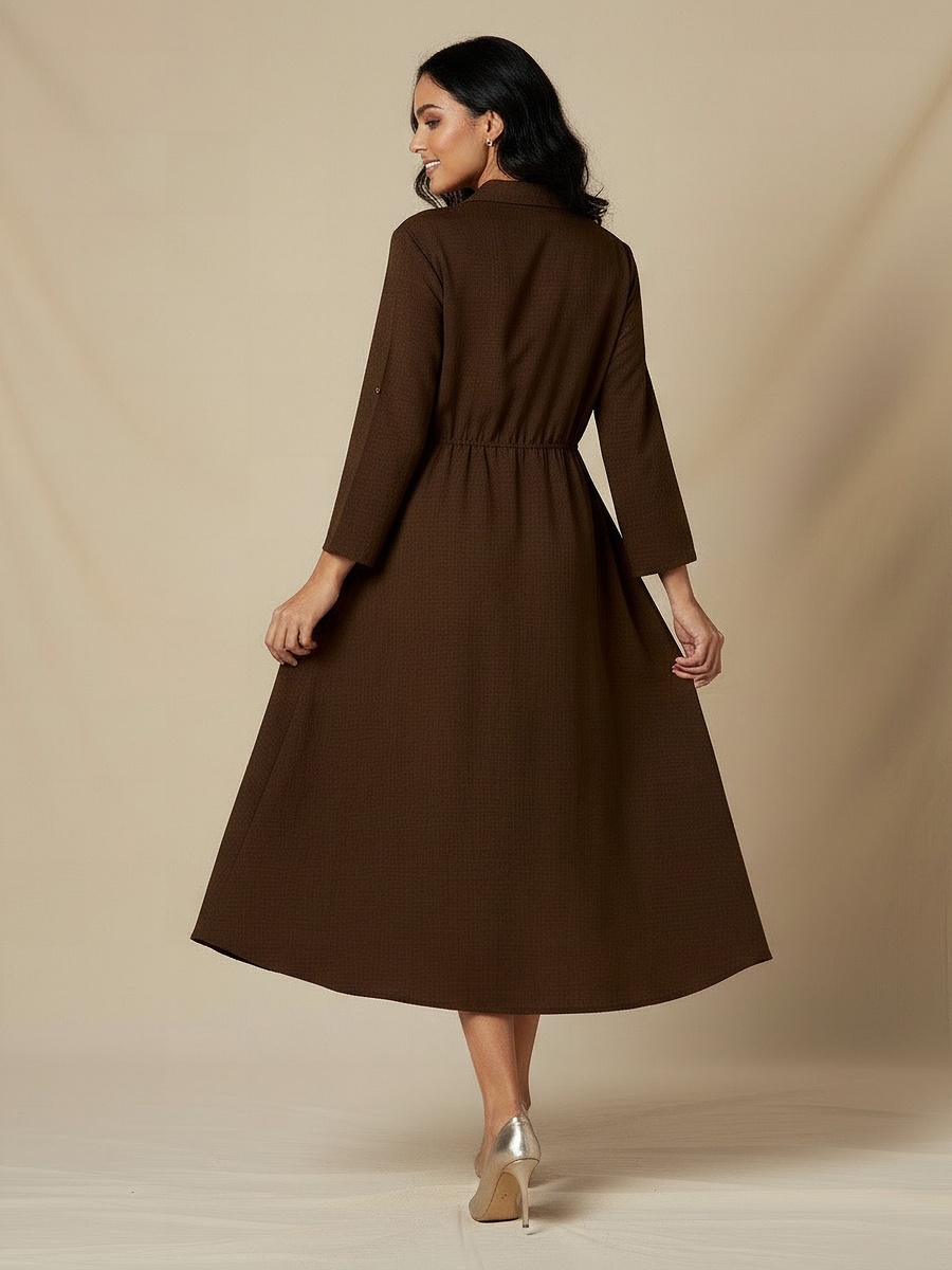 Midi Linen Shirt Dress with 3/4 Sleeves