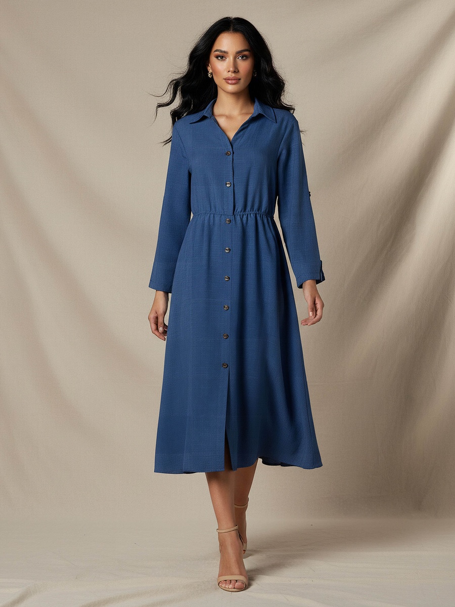 knee length dresses for ladies Looms 3/4 Sleeve Smocked Linen Dress