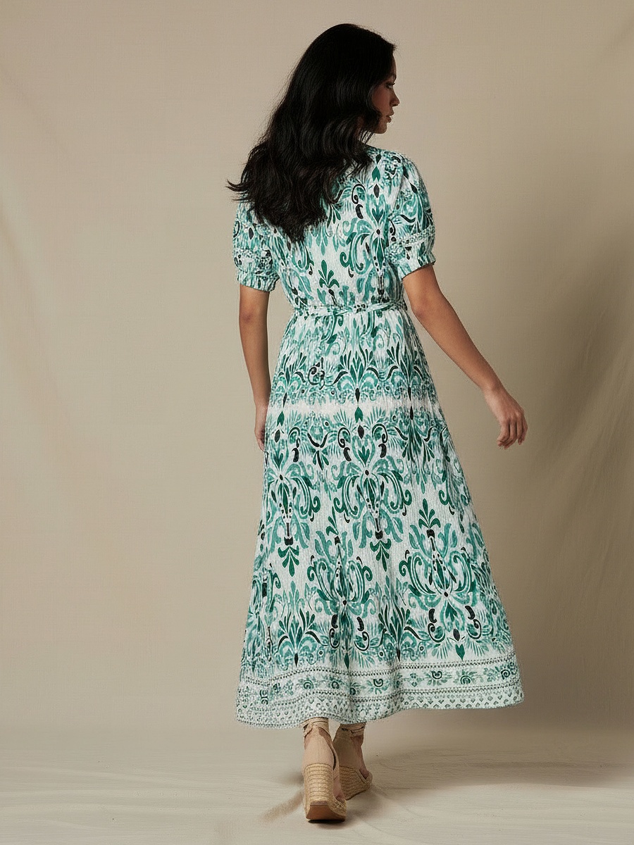Printed Dress with V Neck