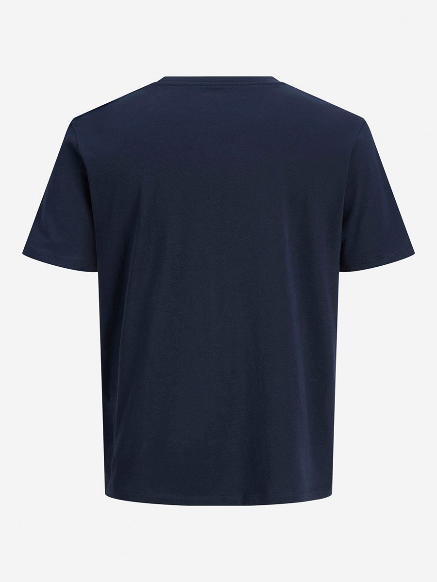 Navy Blue Slogan Print Cotton T-Shirt