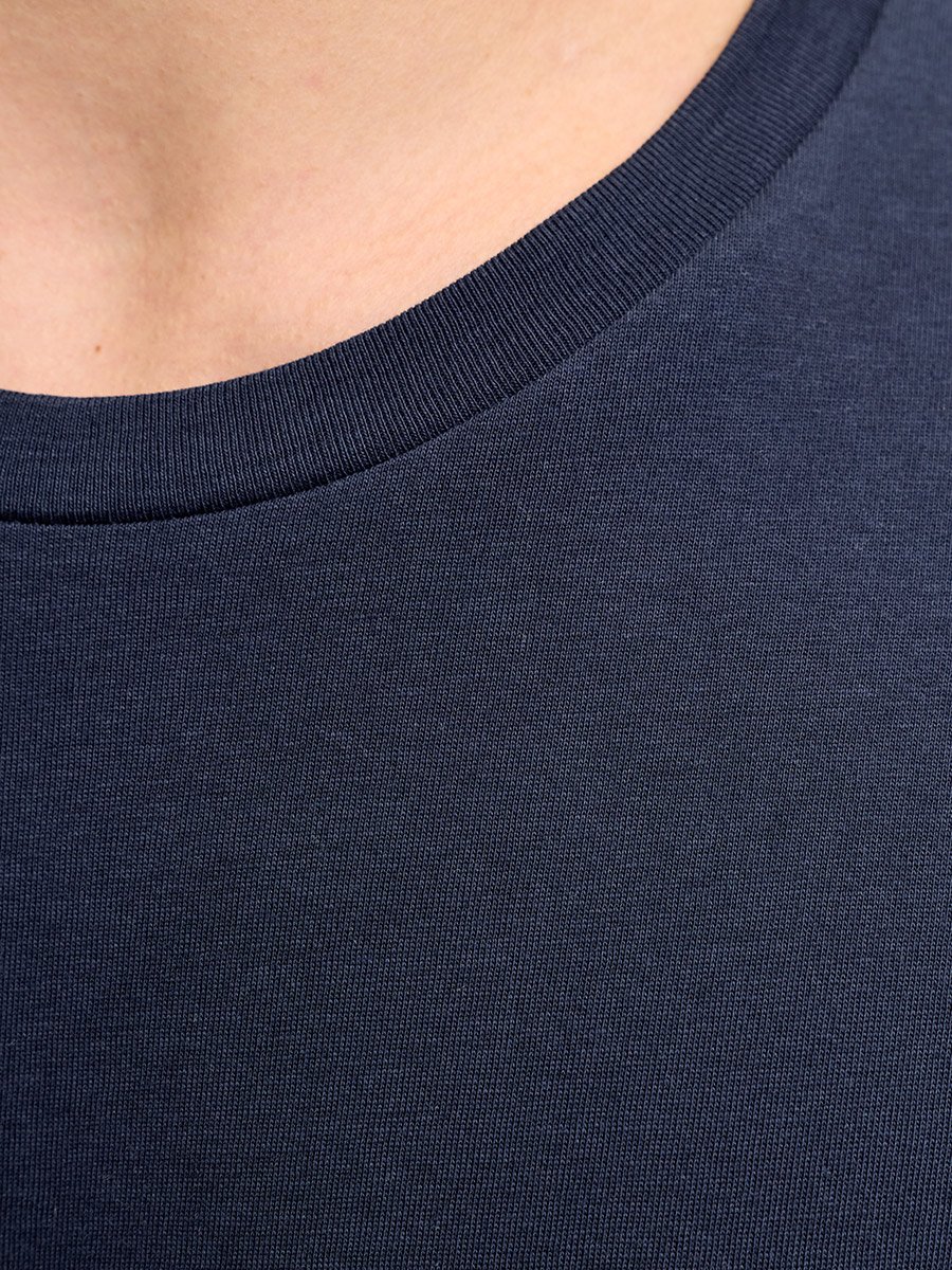 Navy Blue Slogan Print Cotton T-Shirt