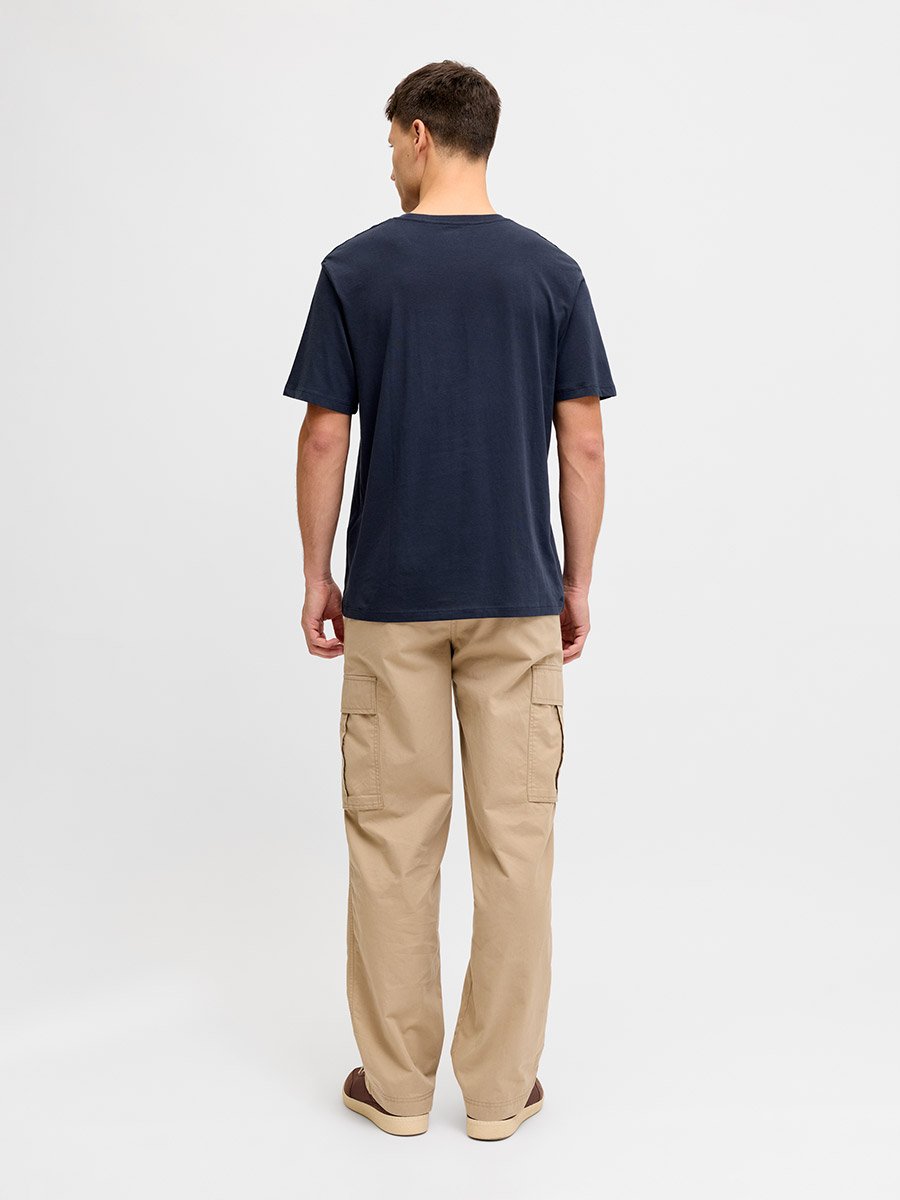 Navy Blue Slogan Print Cotton T-Shirt