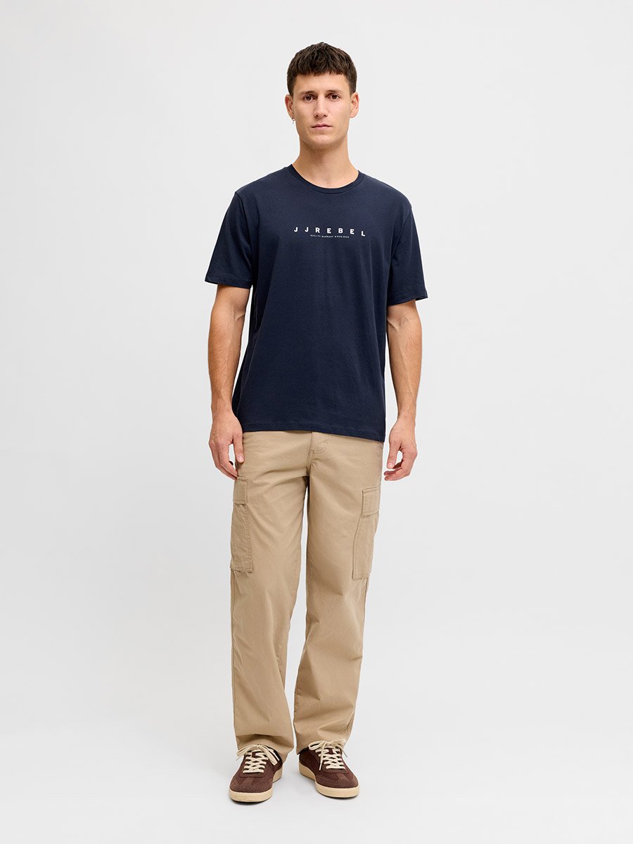 Navy Blue Slogan Print Cotton T-Shirt