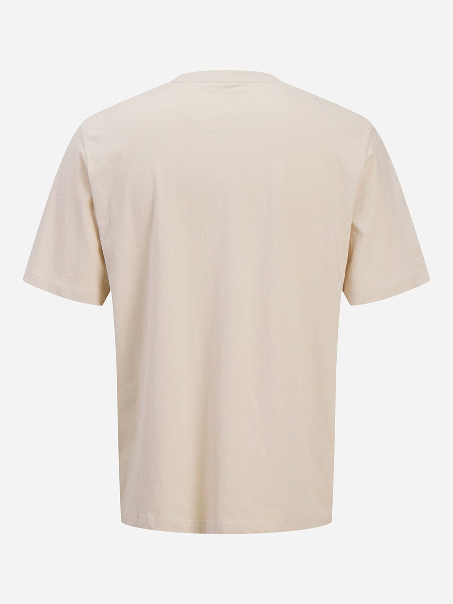 Beige Crew Neck Logo Print T-Shirt