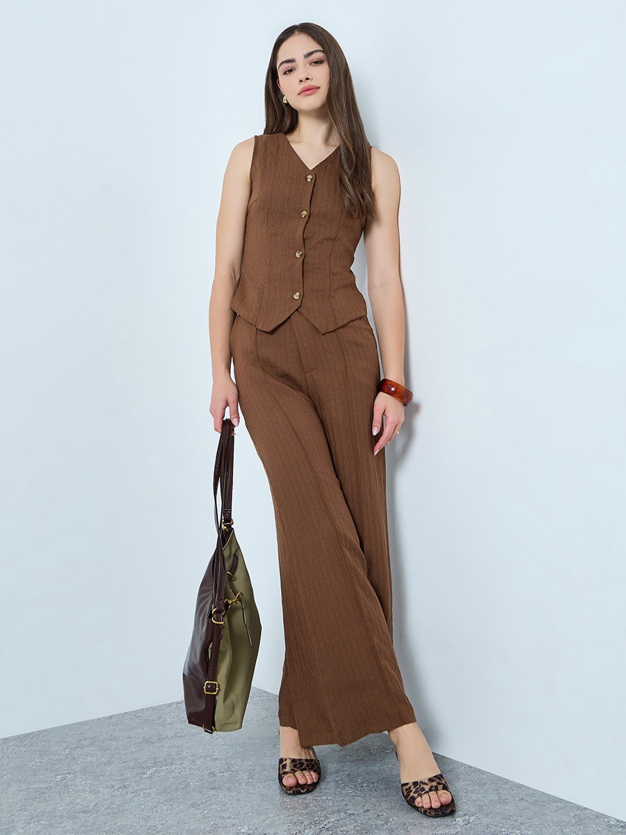 Brown Linen Blend  Waistcoat