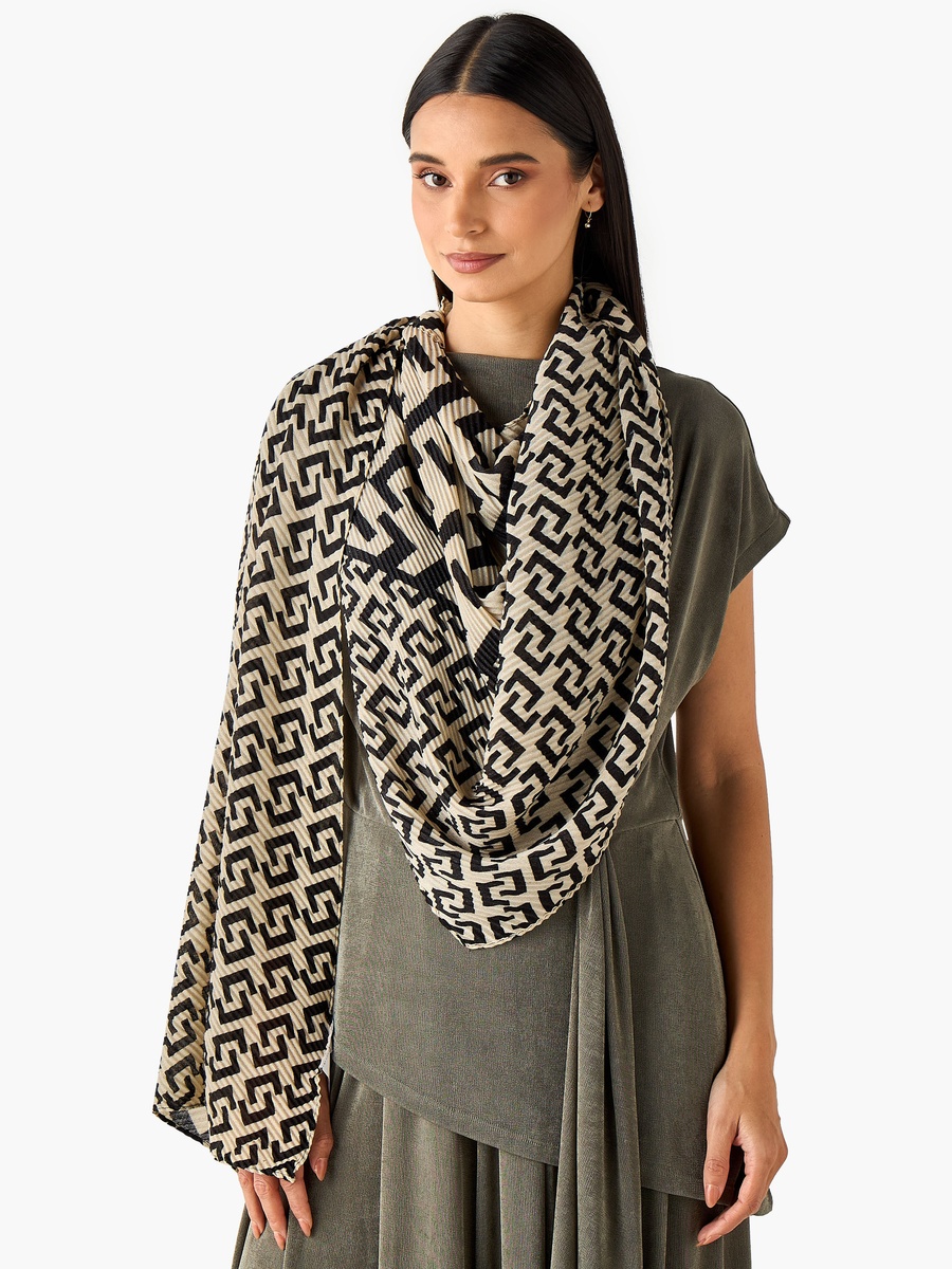 Monogram Print Pleated Scarf