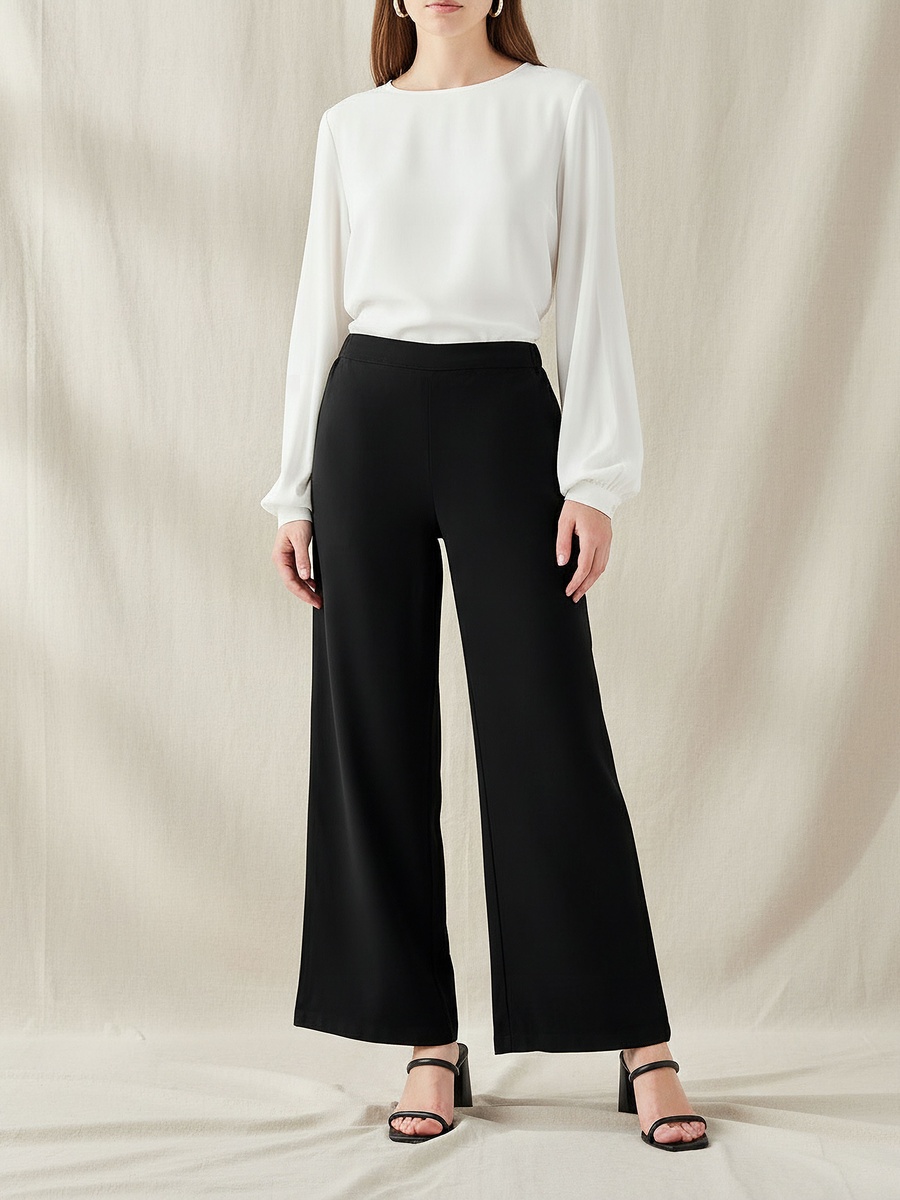 Regular Fit Mid-Rise Wide Leg Pants