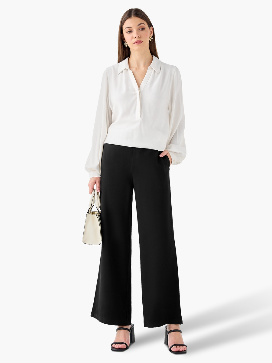 Regular Fit Mid-Rise Wide Leg Pants