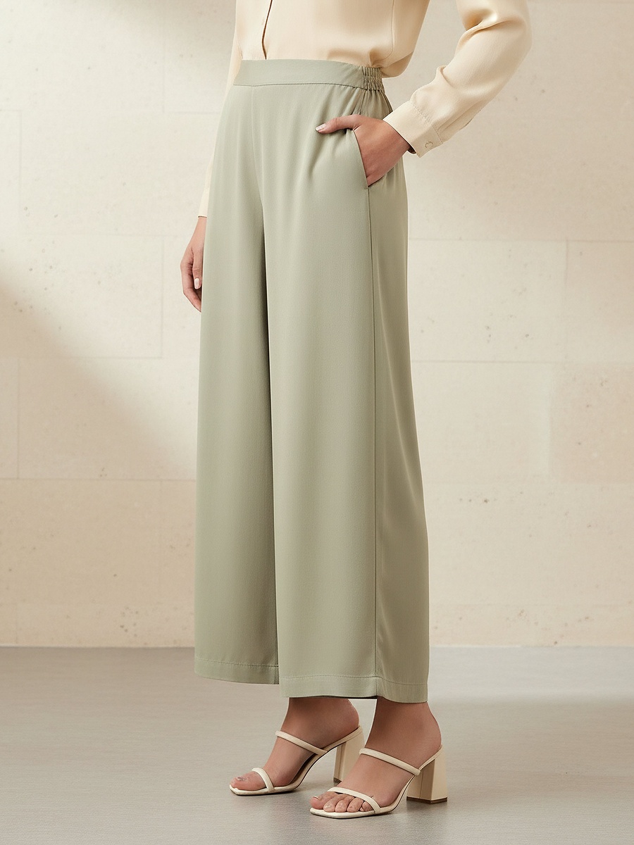 Relaxed Fit Flexi Waist Rayon Palazzo Pants