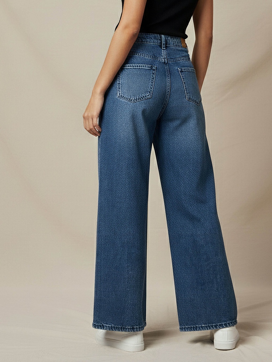 Women Wide Leg Mid-Rise Jeans