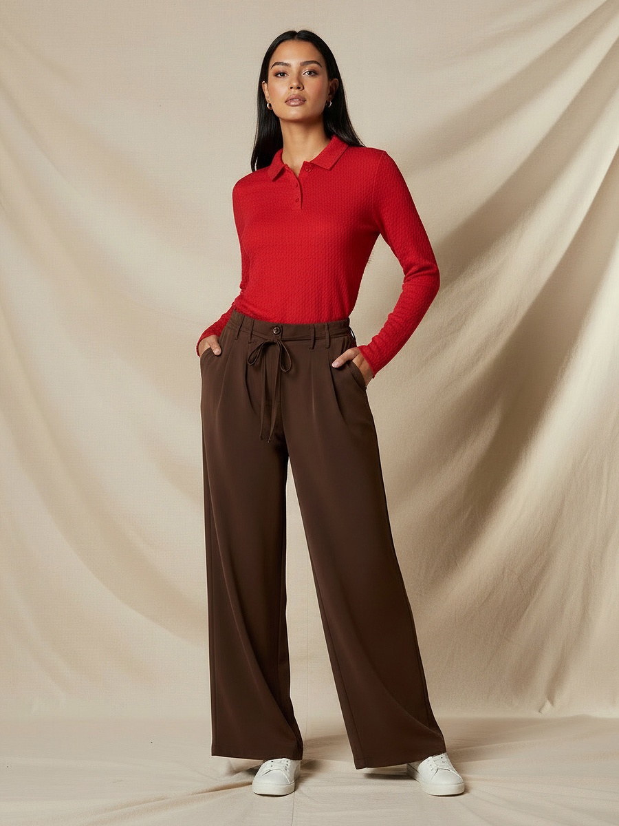 Mid-Rise Wide Leg Trousers