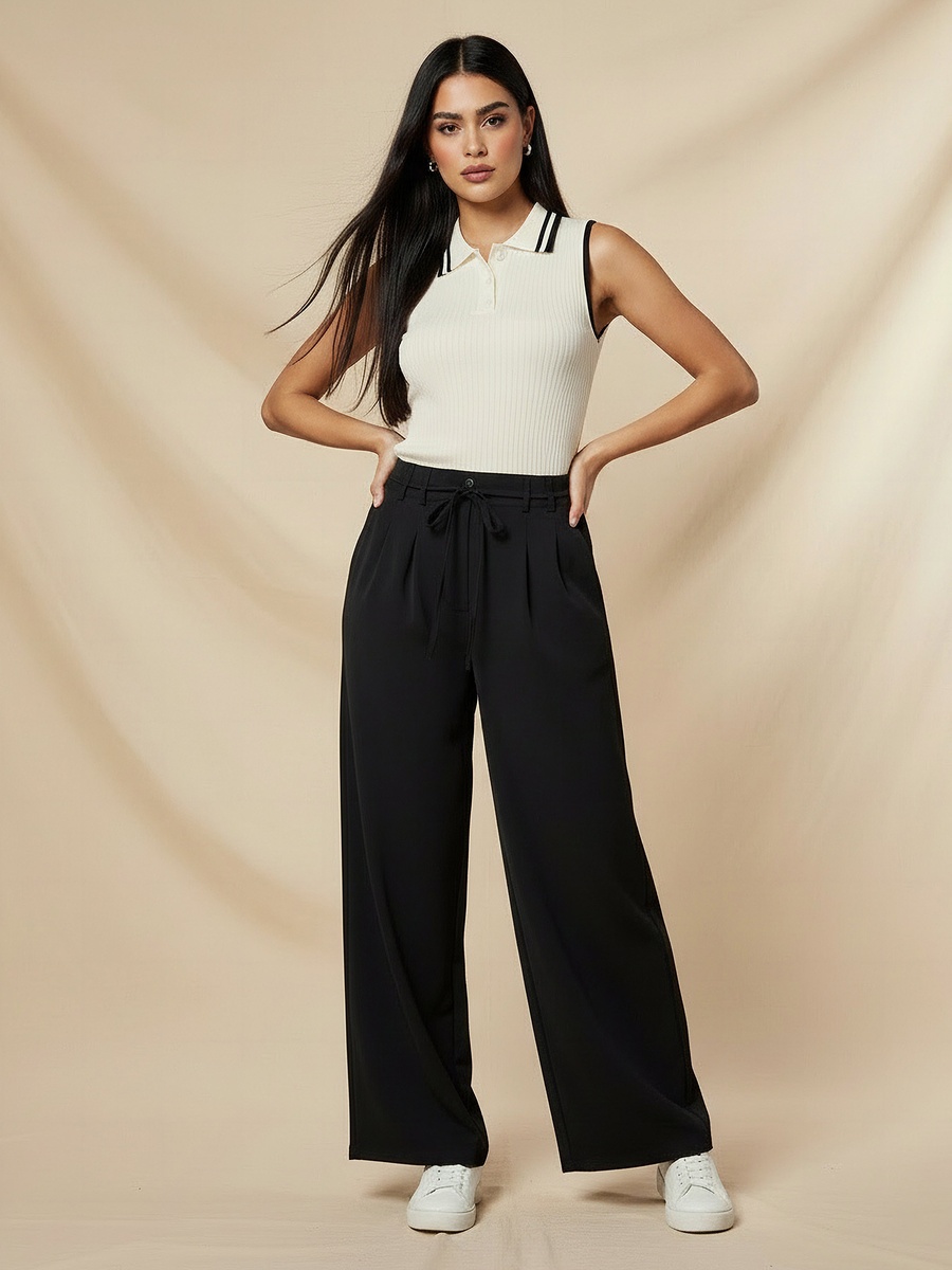 Mid-Rise Wide Leg Trousers