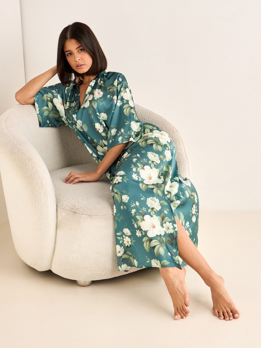 Floral Print Night Gown with 3/4 Sleeves