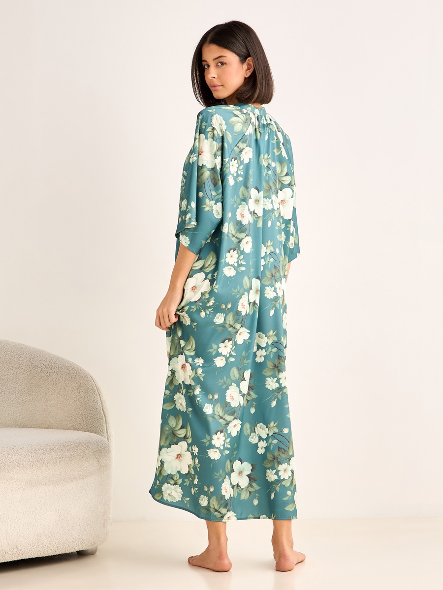 Floral Print Night Gown with 3/4 Sleeves