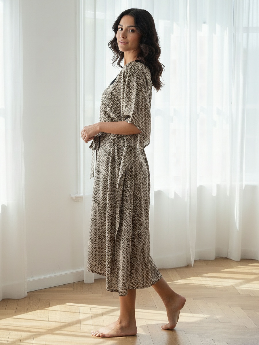 Animal Print Night Dress with Short Sleeves