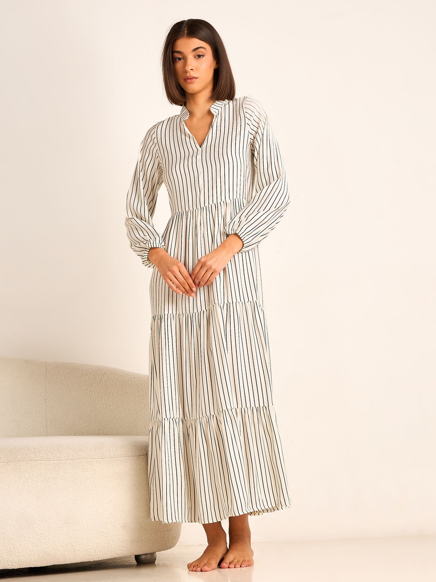 Striped Night Gown with Long Sleeves