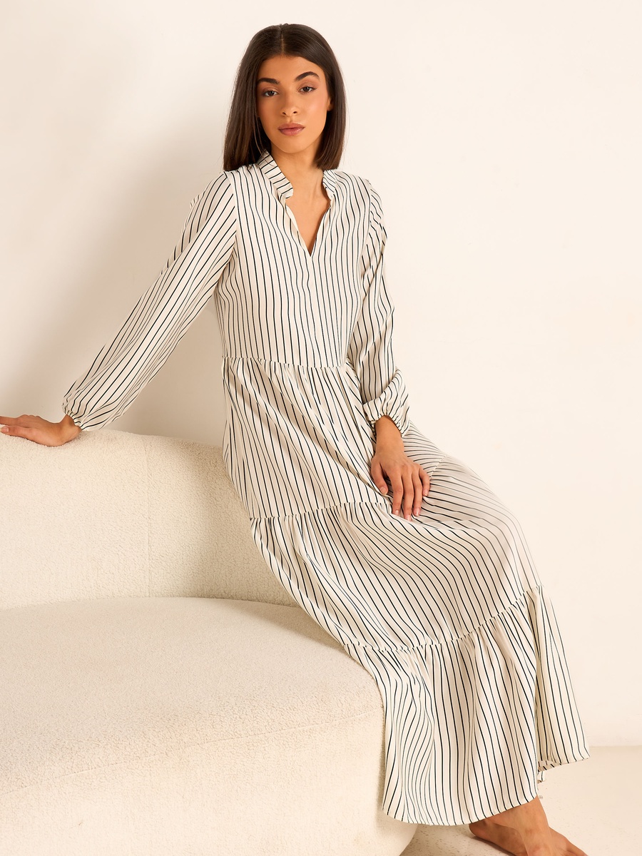 Striped Night Gown with Long Sleeves