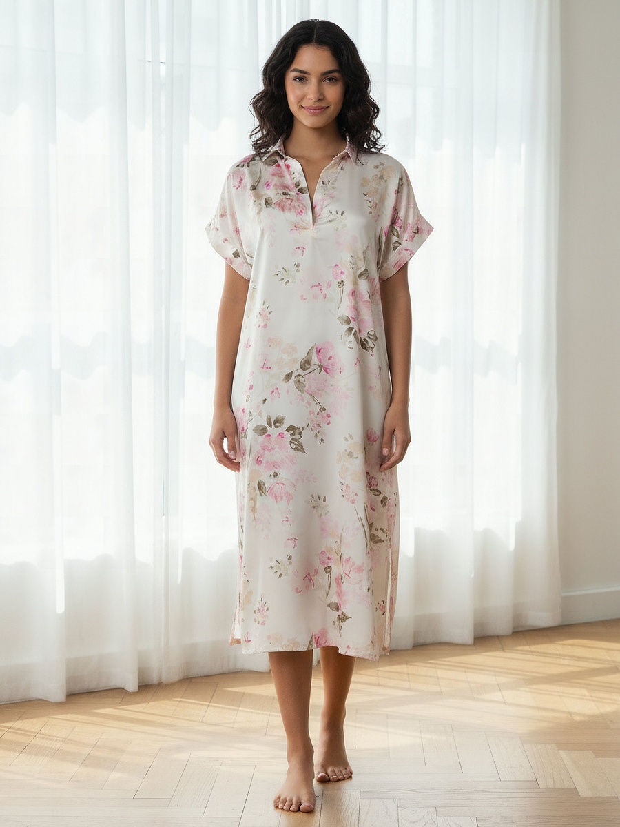 Short Sleeve Floral Print Night Dress