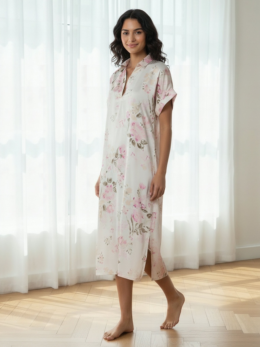 Short Sleeve Floral Print Night Dress