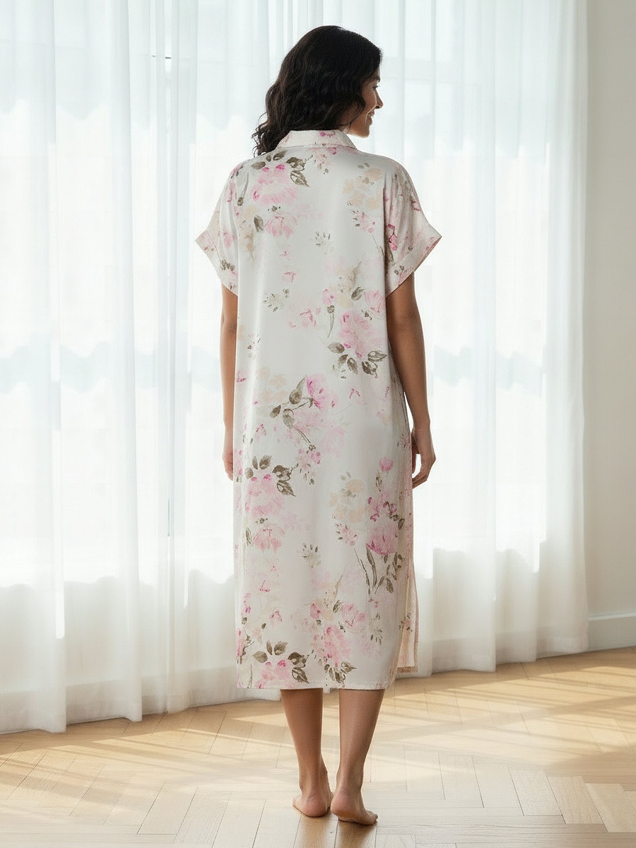 Short Sleeve Floral Print Night Dress