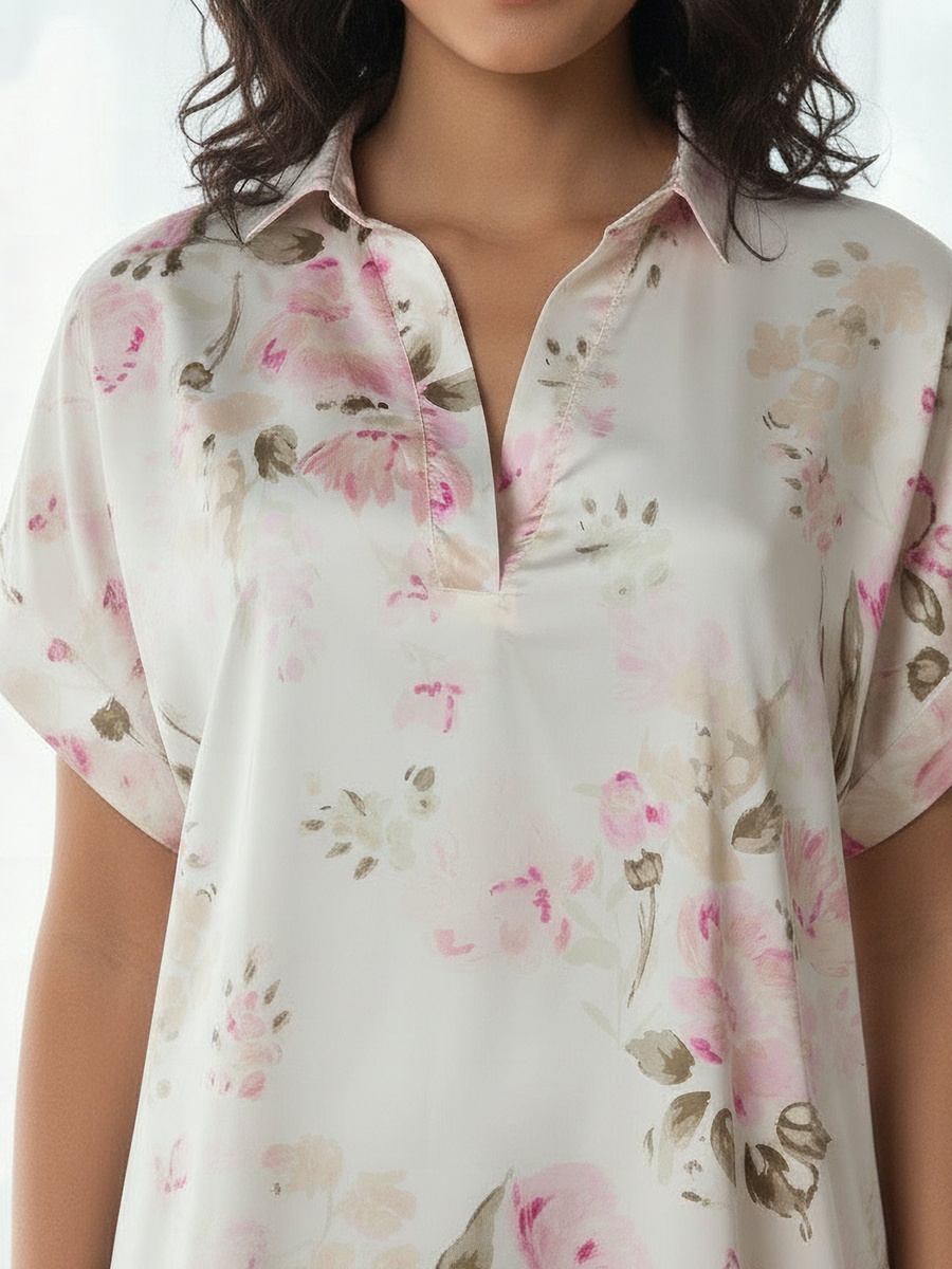 Short Sleeve Floral Print Night Dress