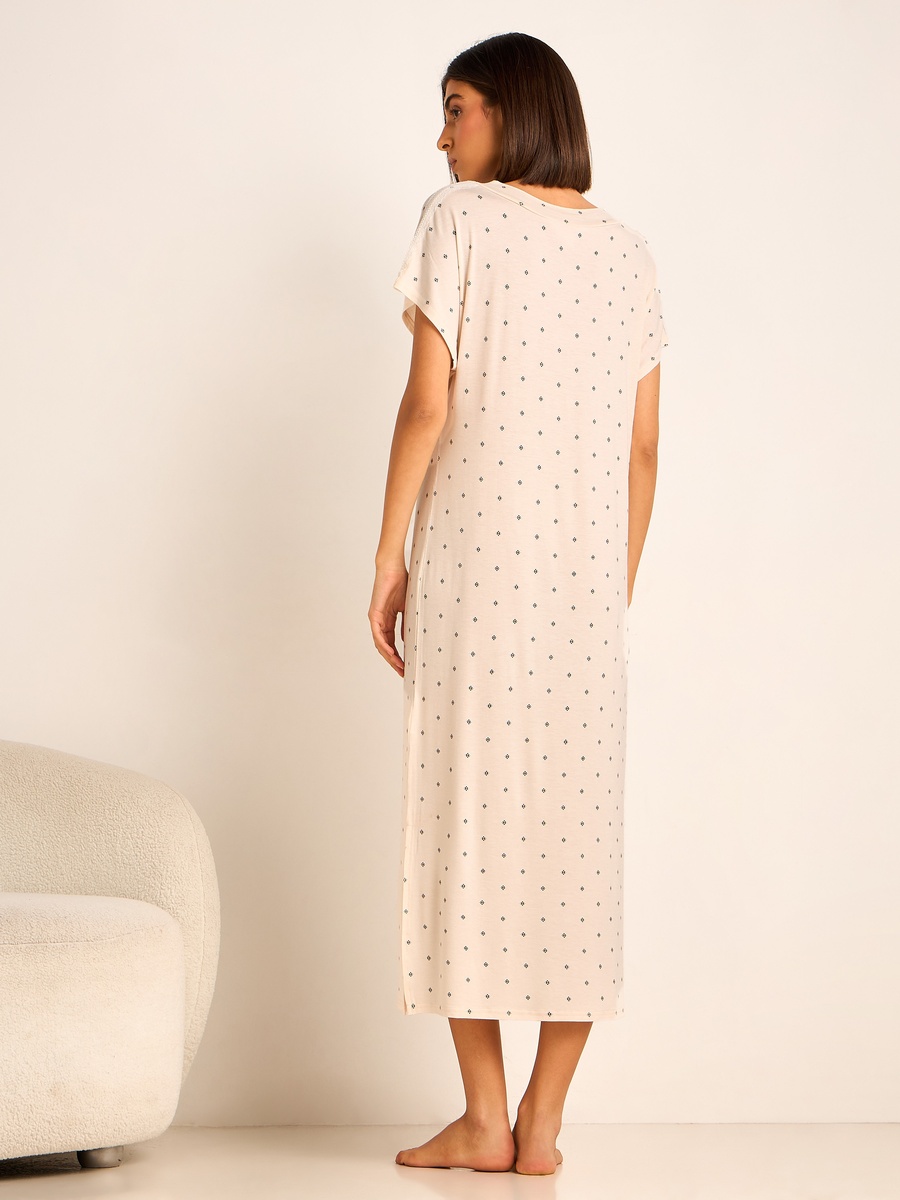 Printed Night Gown with Short Sleeves